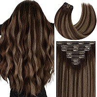 Caliee Seamless Clip In Hair Extensions Remy Human Hair 7Pcs Ultra Thin Pu Skin Weft Balayage Hair Extensions Clip Ins R226 Ch