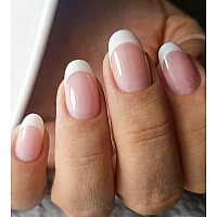 Artquee French Tip Press On Nails Short Clear Nude Oval Designs False Nail White Edge Glossy Reusable Stick On Nails Manicure Fo