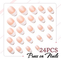 Artquee French Tip Press On Nails Short Clear Nude Oval Designs False Nail White Edge Glossy Reusable Stick On Nails Manicure Fo