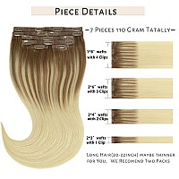 Caliee Long Hair Extensions Clip In Human Hair 16Inch 7Pcs 110G B860A Light Brown To Platinum Blonde Balayage Clip In Hair Exte