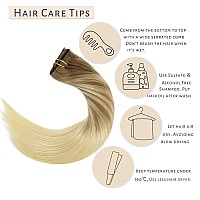 Caliee Long Hair Extensions Clip In Human Hair 16Inch 7Pcs 110G B860A Light Brown To Platinum Blonde Balayage Clip In Hair Exte