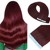 Tape in Hair Extensions Human Hair 100% Real Remy Human Hair Extensions Seamless Straight Hair extensions Real Human Hair Tape in Extensions 22Inch 20Pieces 50g/Set #99J Burgundy