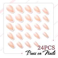 Artquee French Tip Press On Nails Short Clear Nude Coffin False Nail V White Edge Designs Glossy Reusable Stick On Nails Manicur