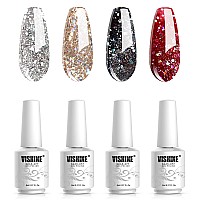 Vishine Glitter Gel Nail Polish Set 4Pcs 8Ml Sparkle Red Black Gold Silver Shinning Colors Uv Led Soak Off Gel Polish Collecti