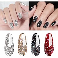 Vishine Glitter Gel Nail Polish Set 4Pcs 8Ml Sparkle Red Black Gold Silver Shinning Colors Uv Led Soak Off Gel Polish Collecti