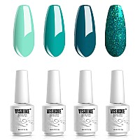 Vishine Gel Nail Polish Set 4 Colors Dark Green Gel Polish Set Matcha Color Sparkly Glitter Gel Polish Misty Forest Green Soak