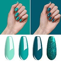 Vishine Gel Nail Polish Set 4 Colors Dark Green Gel Polish Set Matcha Color Sparkly Glitter Gel Polish Misty Forest Green Soak