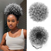 Yeame Afro Puff Drawstring Ponytail For Black Women Premium Ombre Gray Afro Bun Drawstring Ponytail For Women Girls 1Bt0906 Om