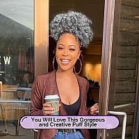 Yeame Afro Puff Drawstring Ponytail For Black Women Premium Ombre Gray Afro Bun Drawstring Ponytail For Women Girls 1Bt0906 Om