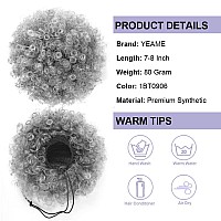 Yeame Afro Puff Drawstring Ponytail For Black Women Premium Ombre Gray Afro Bun Drawstring Ponytail For Women Girls 1Bt0906 Om