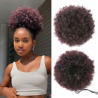 Yeame Afro Puff Drawstring Ponytail For Black Women Short Kinky Curly Afro Ponytail Synthetic Hair Puffs Premium Ombre Burgund