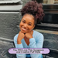 Yeame Afro Puff Drawstring Ponytail For Black Women Short Kinky Curly Afro Ponytail Synthetic Hair Puffs Premium Ombre Burgund