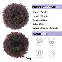 Yeame Afro Puff Drawstring Ponytail For Black Women Short Kinky Curly Afro Ponytail Synthetic Hair Puffs Premium Ombre Burgund