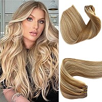 Hand Tied Weft Hair Extensions Human Hair Bundles Caramel Blonde To Bleach Blonde Sew In Hair Bundles Invisible Beaded Weft Exte