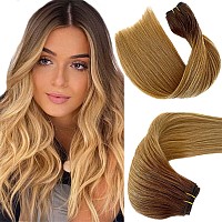 Sew In Weft Hair Extensions Human Hair 20 Inch Sew In Hair Extensions Real Human Hair Sew In Hair Bundles Ombre Medium Golden Br