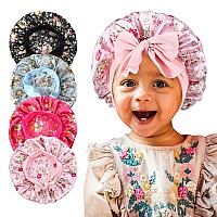 4Pcs Kids Satin Bonnets Silk Hair Bonnet For Sleeping Soft Wide Elastic Band Sleeping Cap For Curly Natural Hair Kids Bonnets