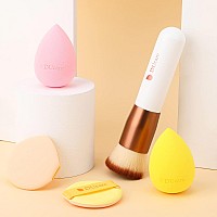 Ducare Foundation Brush With Makeup Sponges Puff Flat Top Kabuki Brush For Liquid Blending Mineral Powder Buffing Stippling