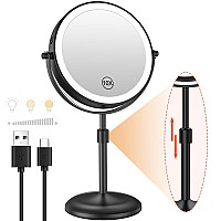 Benbilry Lighted Makeup Mirror With 10X Magnification 3 Color Lights Adjustable Brightness Height 7 Inch 360 Swivel Rechar