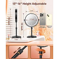 Benbilry Lighted Makeup Mirror With 10X Magnification 3 Color Lights Adjustable Brightness Height 7 Inch 360 Swivel Rechar