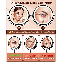 Benbilry Lighted Makeup Mirror With 10X Magnification 3 Color Lights Adjustable Brightness Height 7 Inch 360 Swivel Rechar