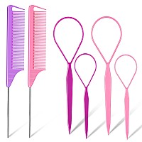 Tsmaddts Hair Loop Tool Set 6Pack With 2Pairs French Braid Tool Loop 2Pcs Rat Tail Comb For Hair Styling Purplepink