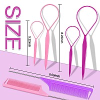 Tsmaddts Hair Loop Tool Set 6Pack With 2Pairs French Braid Tool Loop 2Pcs Rat Tail Comb For Hair Styling Purplepink