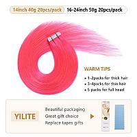 Yilite 20Piecespack 50G 20Inches Pink Tape In Hair Extensions Human Hairseamless Tape In Human Hair Extensionssilky Straight