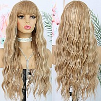 Andria Blonde Wig Brown With Blonde Stripe Highlight Long Loose Curly Wavy Wig With Bangs Synthetic Heat Resistant Fiber Hair Co