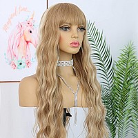 Andria Blonde Wig Brown With Blonde Stripe Highlight Long Loose Curly Wavy Wig With Bangs Synthetic Heat Resistant Fiber Hair Co