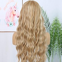 Andria Blonde Wig Brown With Blonde Stripe Highlight Long Loose Curly Wavy Wig With Bangs Synthetic Heat Resistant Fiber Hair Co