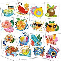 Metker 408Pcs Kids Tattoo Summer Party Tattoo Hawaiian Luau Themed Tattoos Tropical Beach Tattoos Waterproof Temporary Tattoos