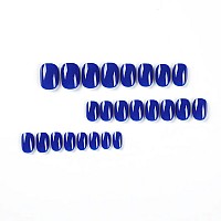 Square Press on Nails Short Fake Nails HJKDSFD Blue False Nails Acrylic Artificial Glossy Design Nails Full Cover Glue on Nails Stick on Nails for Women Girls Manicure Art Decorations 24Pcs