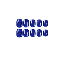 Square Press on Nails Short Fake Nails HJKDSFD Blue False Nails Acrylic Artificial Glossy Design Nails Full Cover Glue on Nails Stick on Nails for Women Girls Manicure Art Decorations 24Pcs