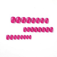 Square Press on Nails Short Fake Nails HJKDSFD Rose Pink False Nails Acrylic Artificial Glossy Design Nails Full Cover Glue on Nails Stick on Nails for Women Girls Manicure Art Decorations 24Pcs