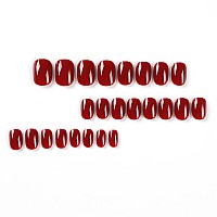 Square Press on Nails Short Fake Nails Red False Nails HJKDSFD Acrylic Artificial Glossy Design Nails Full Cover Glue on Nails Stick on Nails for Women Girls Manicure Art Decorations 24Pcs