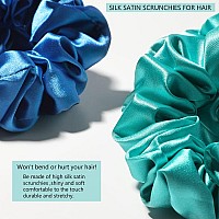 Artilady Satin Scrunchies 8 Pack Big Sky Blue Slip Silk Hair Ties For Curly Thick Hair Soft Pony Tails Girl Accessories Bir