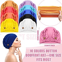 Geyoga 10 Pcs Soft Bouffant Caps With Buttons Gourdshape Caps Stretch Bouffant Hat Stretchy Headband Turban Bright Colors