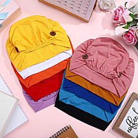 Geyoga 10 Pcs Soft Bouffant Caps With Buttons Gourdshape Caps Stretch Bouffant Hat Stretchy Headband Turban Bright Colors