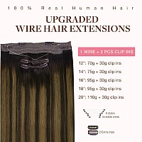 Goo Goo Wire Hair Extensions Human Hair 262 Dark Brown With Chestnut Brown Balayage 16Inch 125G Invisible Wire Hair Extensio