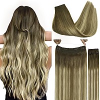 Goo Goo Wire Hair Extensions Human Hair 38613 Walnut Brown With Ash Brown And Bleach Blonde Balayage 16Inch 125G Invisible W