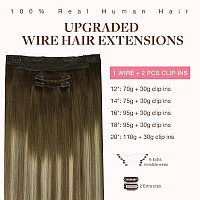 Goo Goo Wire Hair Extensions Human Hair 38613 Walnut Brown With Ash Brown And Bleach Blonde Balayage 16Inch 125G Invisible W