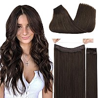 Goo Goo Wire Hair Extensions Human Hair 2A Light Brown Natural 14Inch 105G Invisible Wire Hair Extensions With Transparent Se