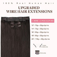 Goo Goo Wire Hair Extensions Human Hair 2A Light Brown Natural 14Inch 105G Invisible Wire Hair Extensions With Transparent Se