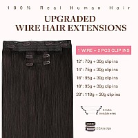 Goo Goo Wire Hair Extensions Human Hair 2 Dark Brown Natural 16Inch 125G Invisible Wire Hair Extensions With Transparent Seam