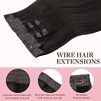 Goo Goo Wire Hair Extensions Human Hair 2 Dark Brown Natural 16Inch 125G Invisible Wire Hair Extensions With Transparent Seam