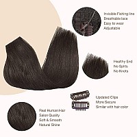 Goo Goo Wire Hair Extensions Human Hair 2 Dark Brown Natural 16Inch 125G Invisible Wire Hair Extensions With Transparent Seam