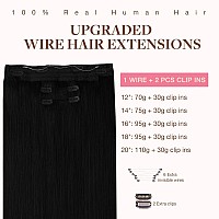 Goo Goo Wire Hair Extensions Human Hair 1 Jet Black Natural 12Inch 100G Invisible Wire Hair Extensions With Transparent Seaml