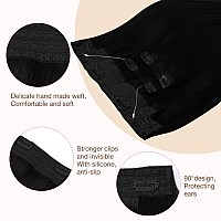 Goo Goo Wire Hair Extensions Human Hair 1 Jet Black Natural 12Inch 100G Invisible Wire Hair Extensions With Transparent Seaml