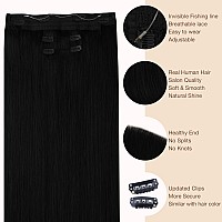 Goo Goo Wire Hair Extensions Human Hair 1 Jet Black Natural 12Inch 100G Invisible Wire Hair Extensions With Transparent Seaml