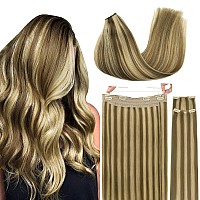 Goo Goo Wire Hair Extensions Human Hair 8A22 Medium Brown Mix Golden Blonde Highlighted 16Inch 125G Invisible Wire Hair Exten